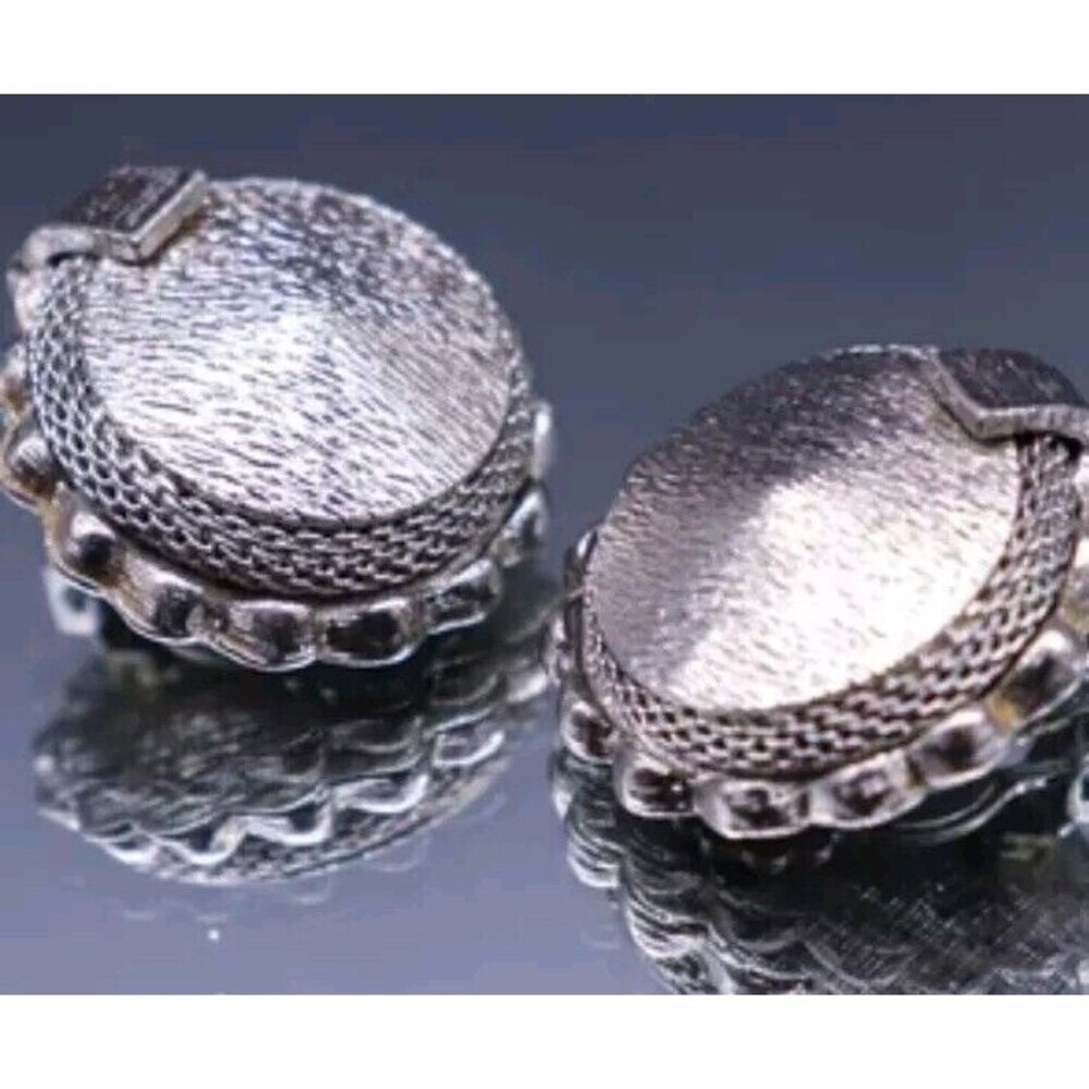 Vintage KRAMER Clip Earrings, Silver Tone Metal, Shiny & Matte Finishes 844